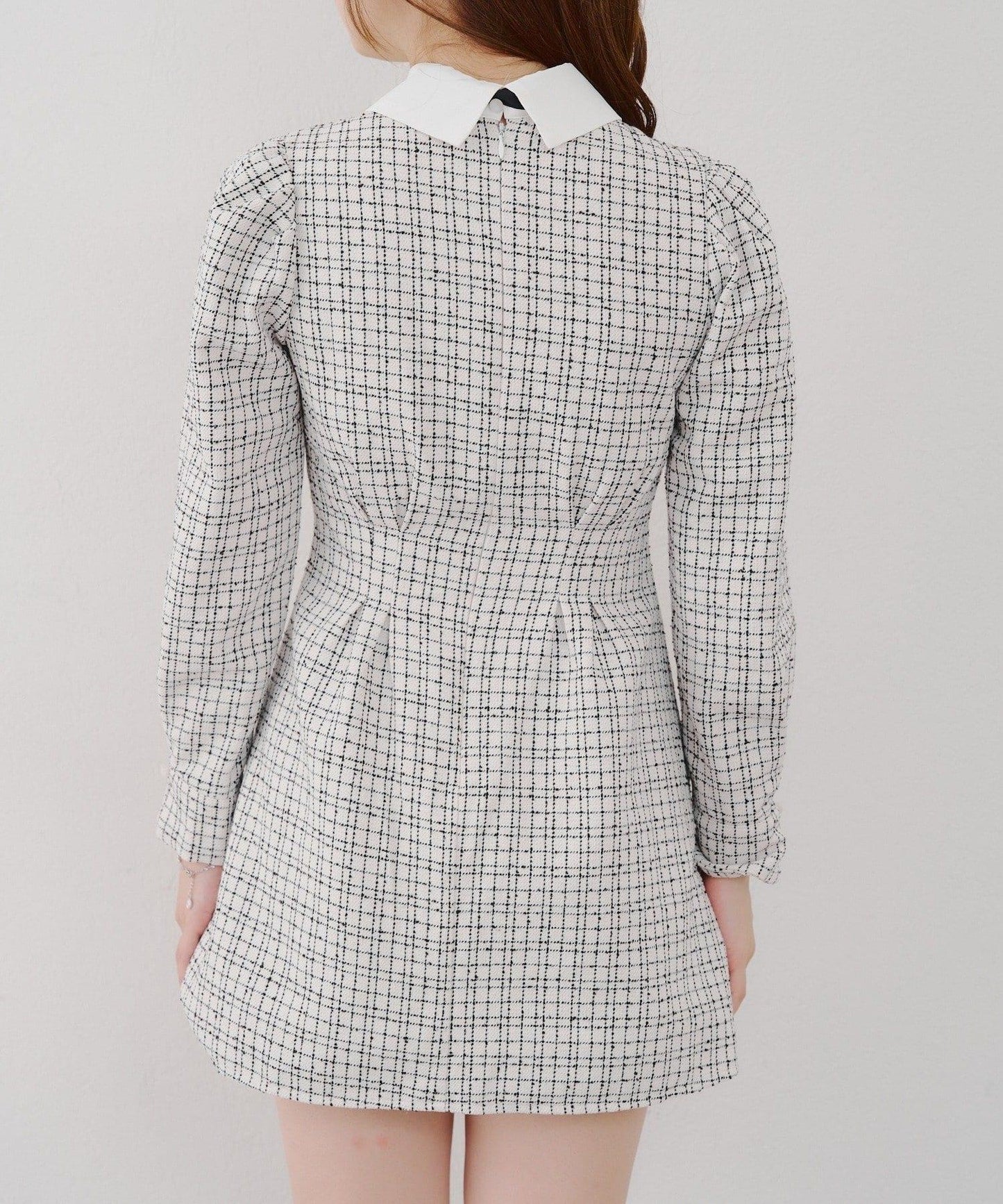 【Tweed Collection】拼色領口粗花呢迷你連衣裙
