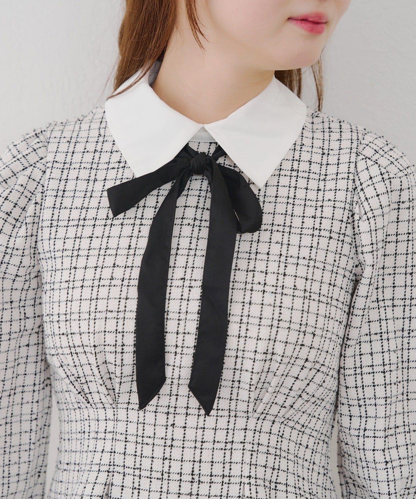 【Tweed Collection】拼色領口粗花呢迷你連衣裙