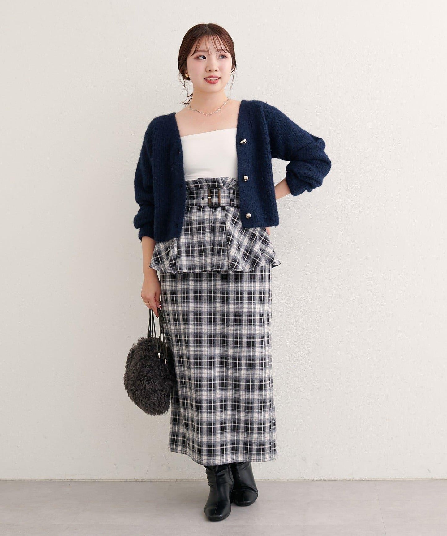 〈canami〉荷葉邊腰帶修身半身裙