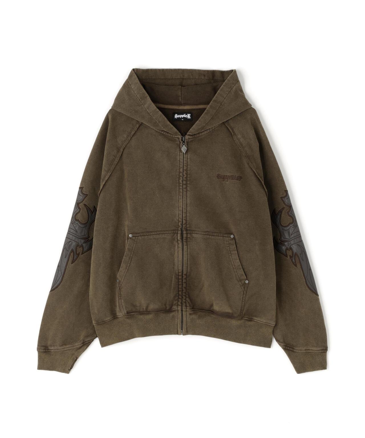 LEATHER PATCH 拉鍊連帽衛衣