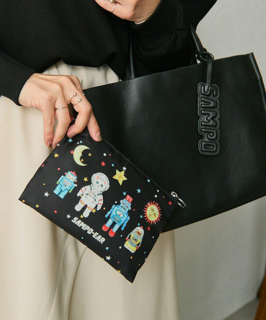 《本革》sampo×ear聯名 太空風格皮革方形托特包