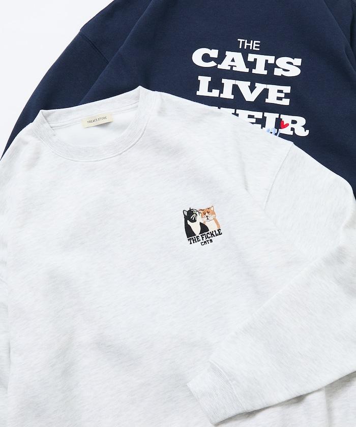 寬鬆版型 刺繡 後背印花 圓領衛衣 /Fickle Cats