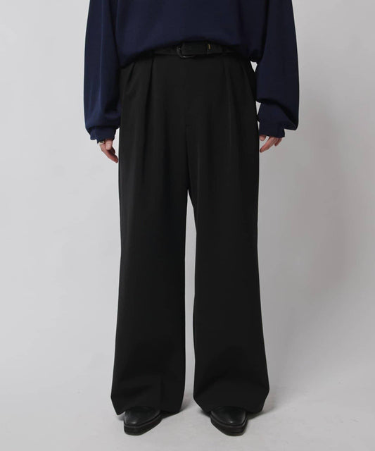 雙層斜紋兩褶寬鬆西裝褲