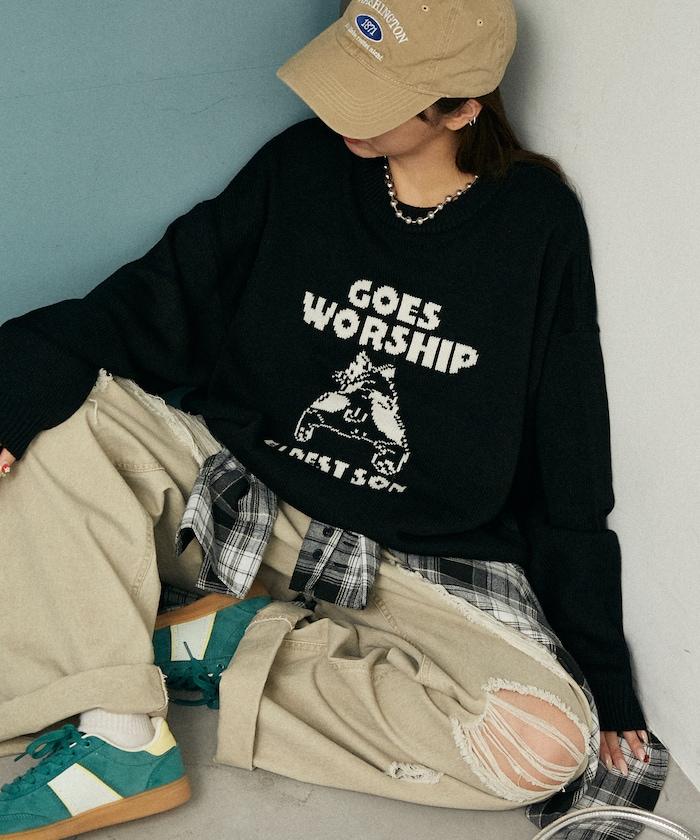 法鬥犬圖案針織衫