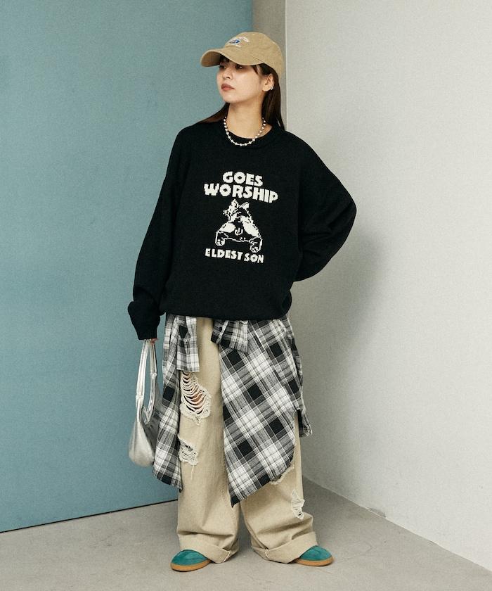 法鬥犬圖案針織衫