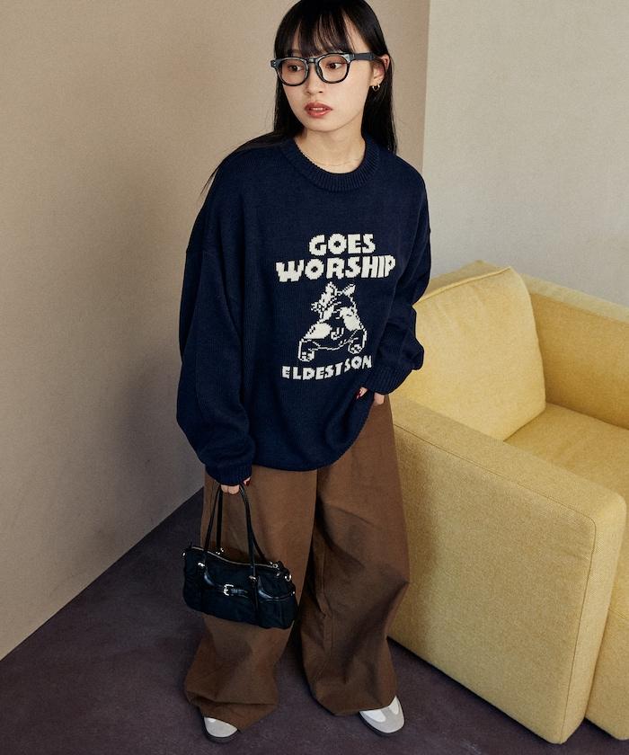 法鬥犬圖案針織衫