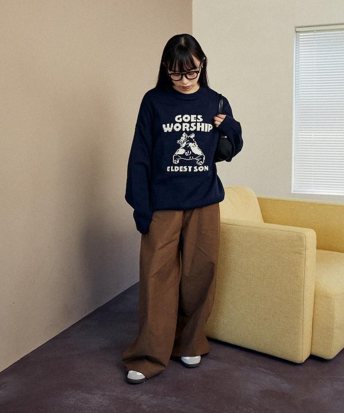 法鬥犬圖案針織衫