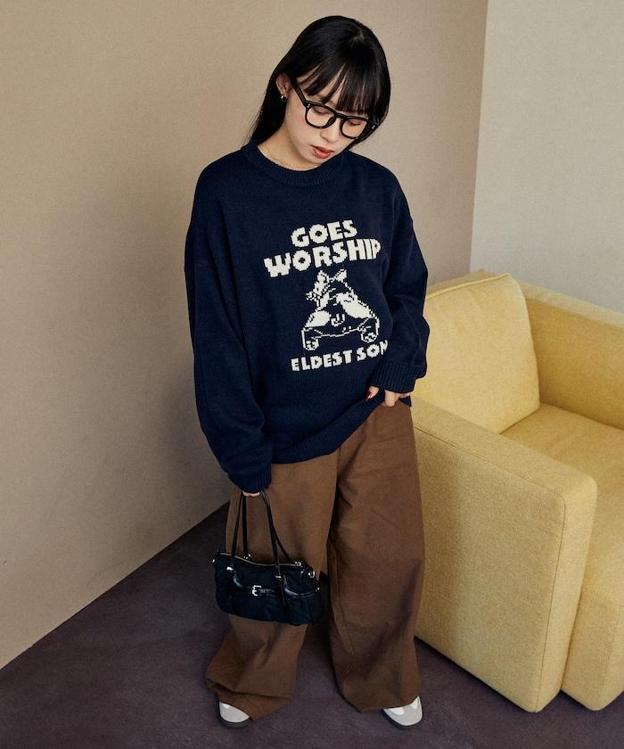 法鬥犬圖案針織衫