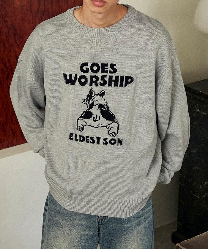 法鬥犬圖案針織衫