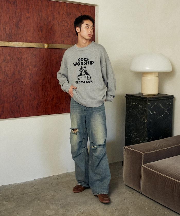 法鬥犬圖案針織衫