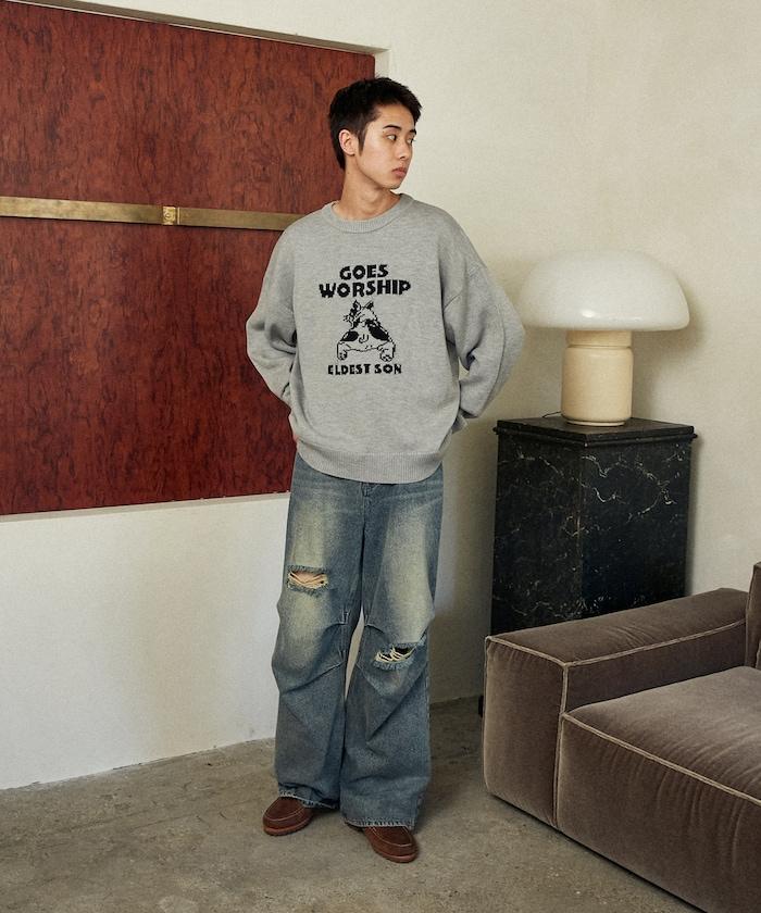 法鬥犬圖案針織衫