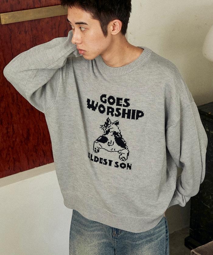 法鬥犬圖案針織衫