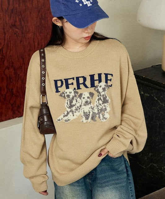 達爾馬提亞犬圖案提花針織衫