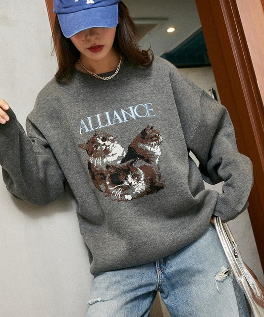 3 貓咪圖案高密度針織衫