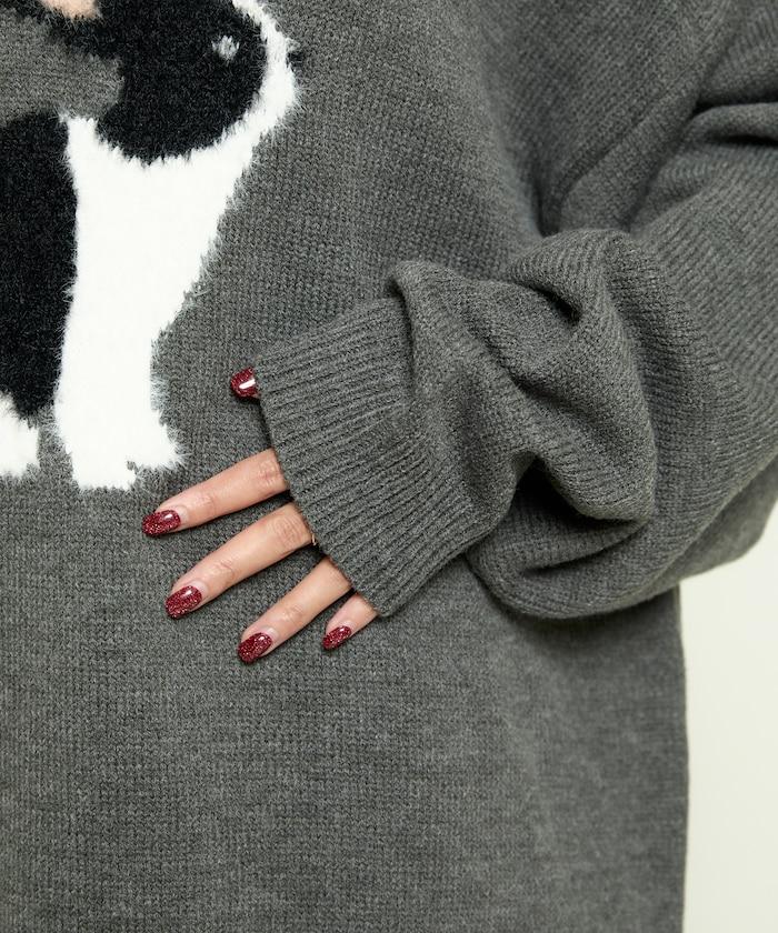 長絨絨刺繡兔子圖案針織衫