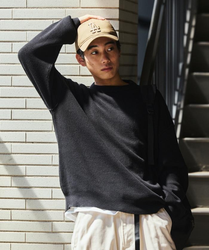 寬鬆版型 單面羅紋拼接 圓領針織衫