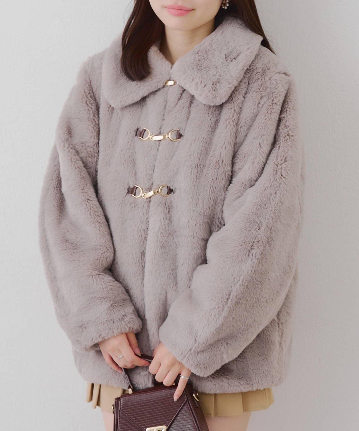 讓人期待冬天♡兔毛球裝飾中長款大衣