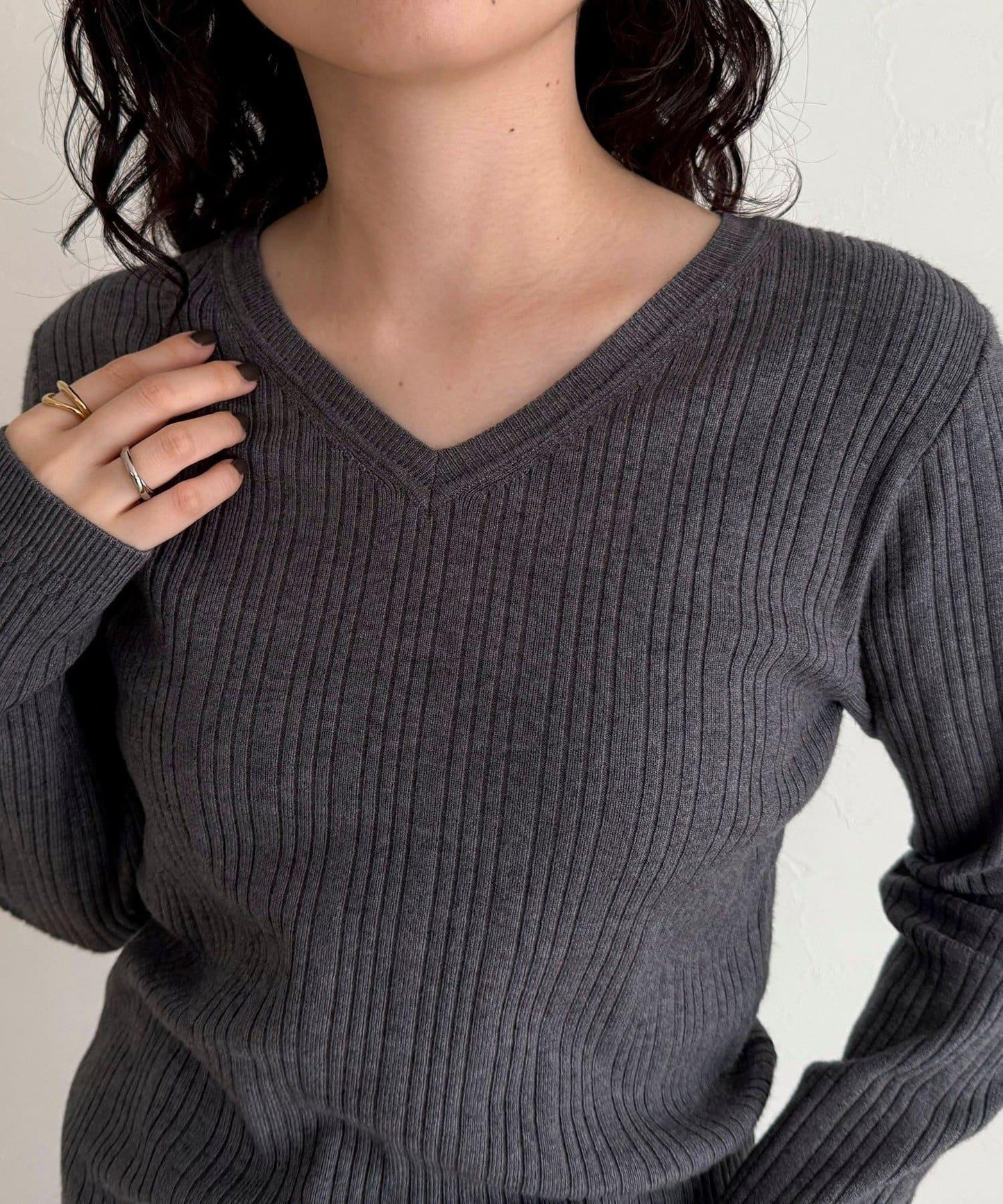 V領羅紋針織套頭衫