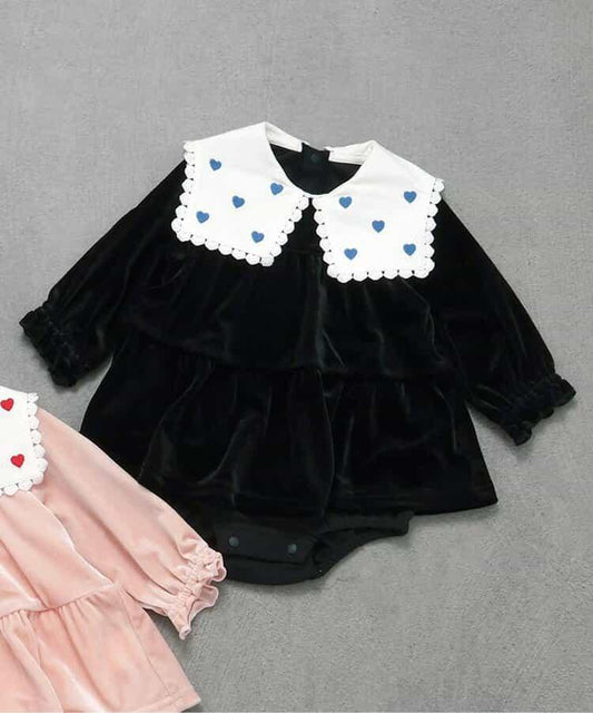 愛心領口刺繡層疊連體衣