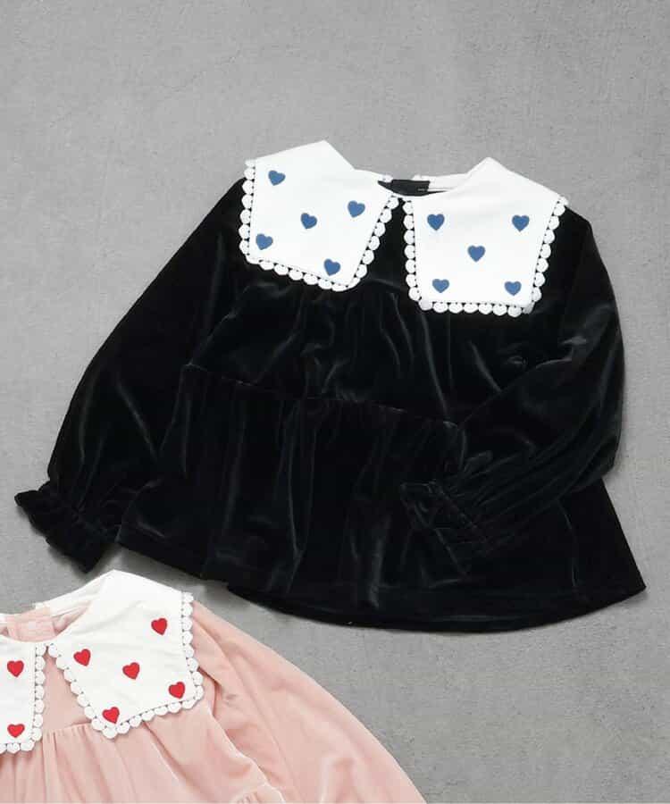 愛心領口刺繡層疊長款上衣