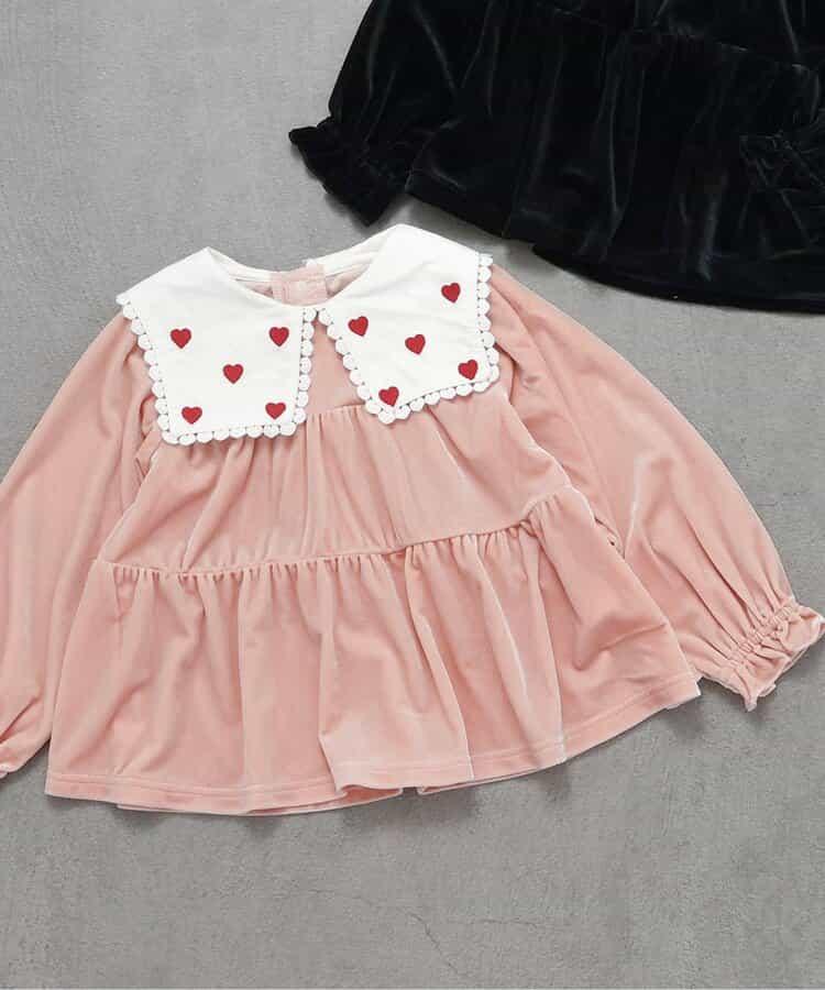 愛心領口刺繡層疊長款上衣