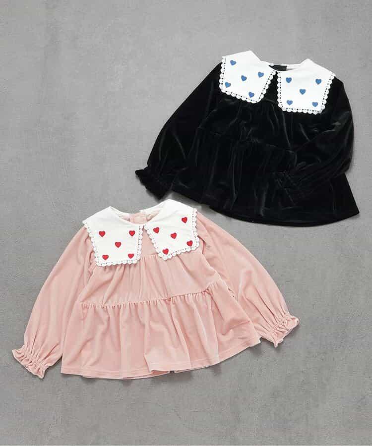 愛心領口刺繡層疊長款上衣