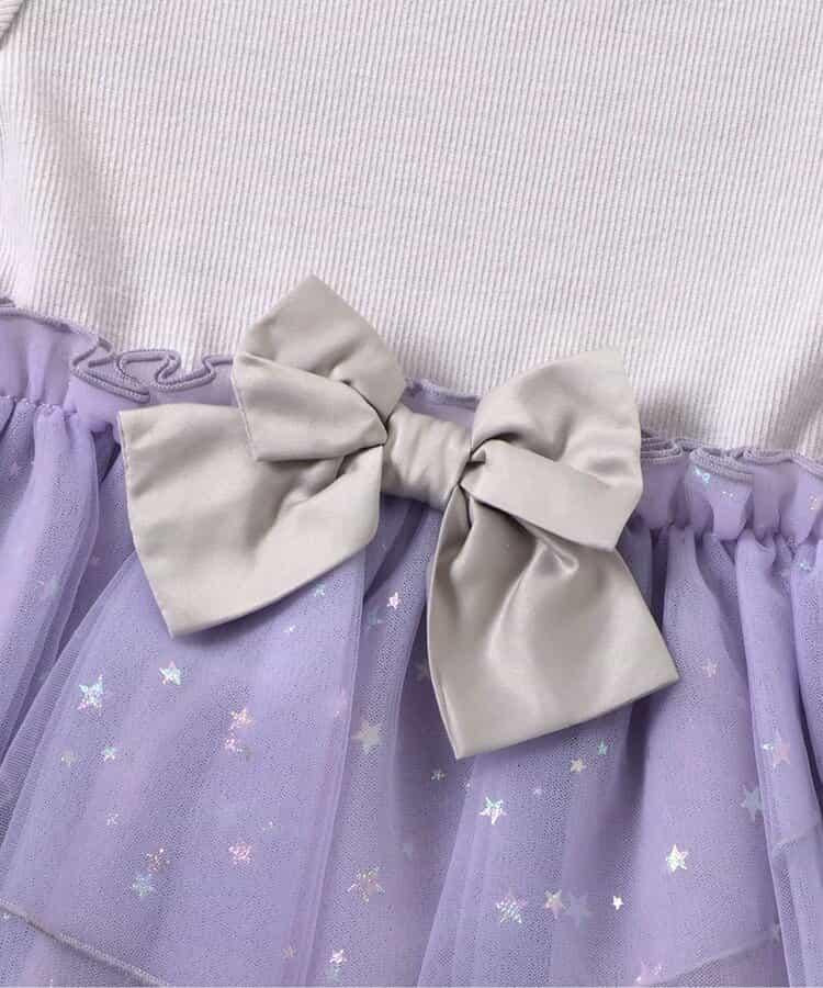 花瓣網紗蝴蝶結揹帶連衣裙