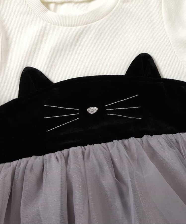 貓元素網紗拼接上衣