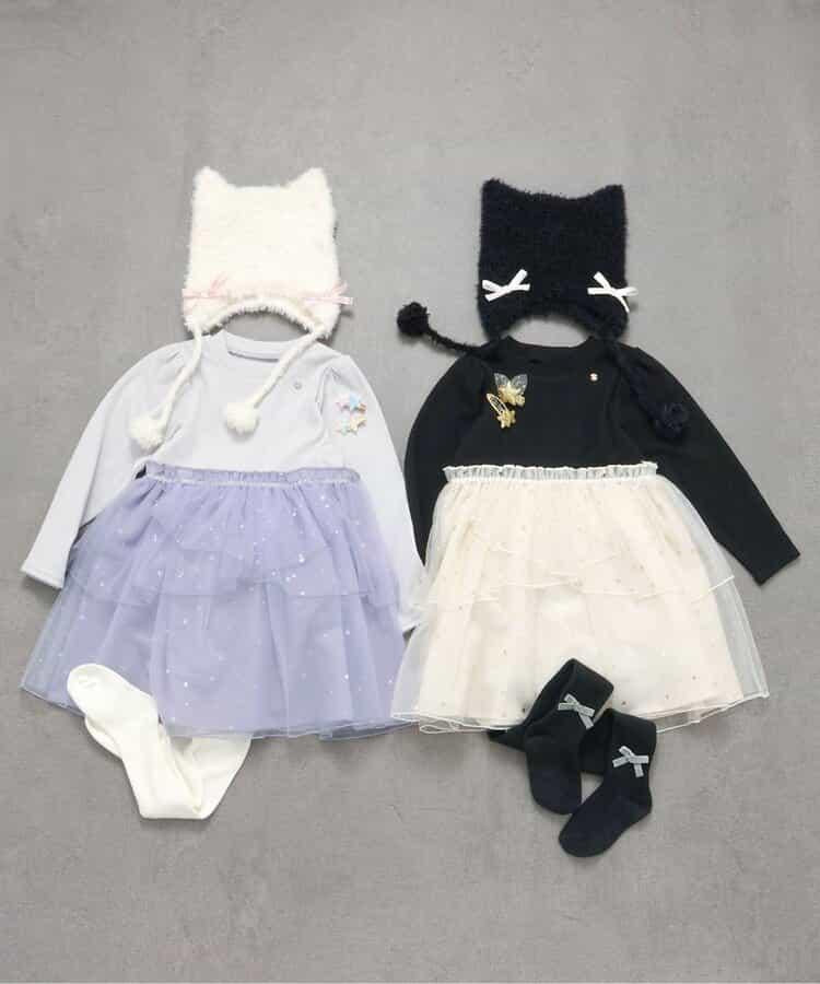 花瓣網紗蝴蝶結揹帶連衣裙