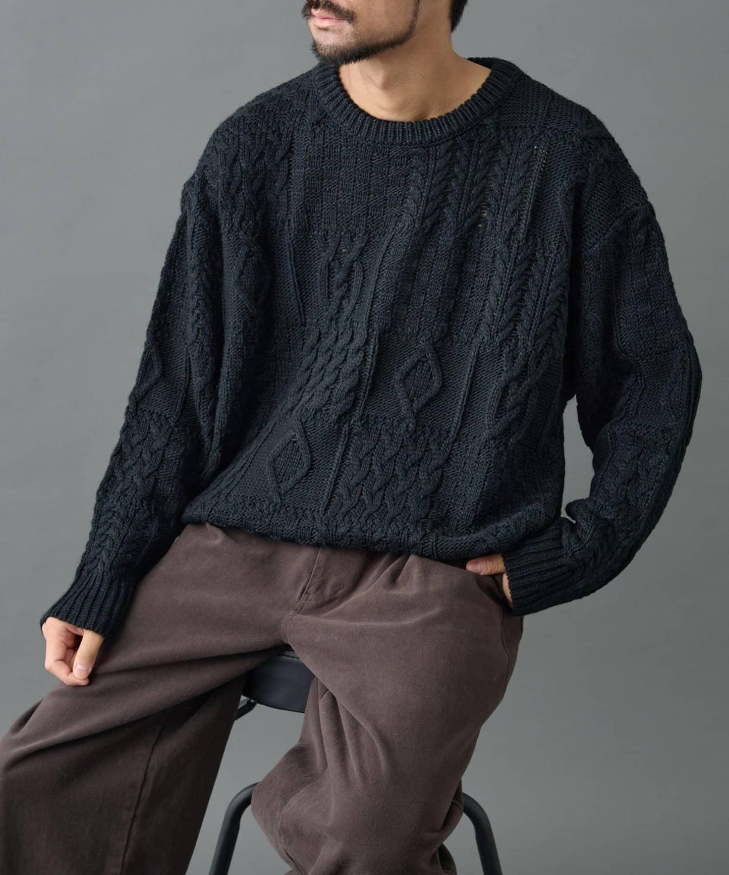 拼接麻花編織針織套頭衫