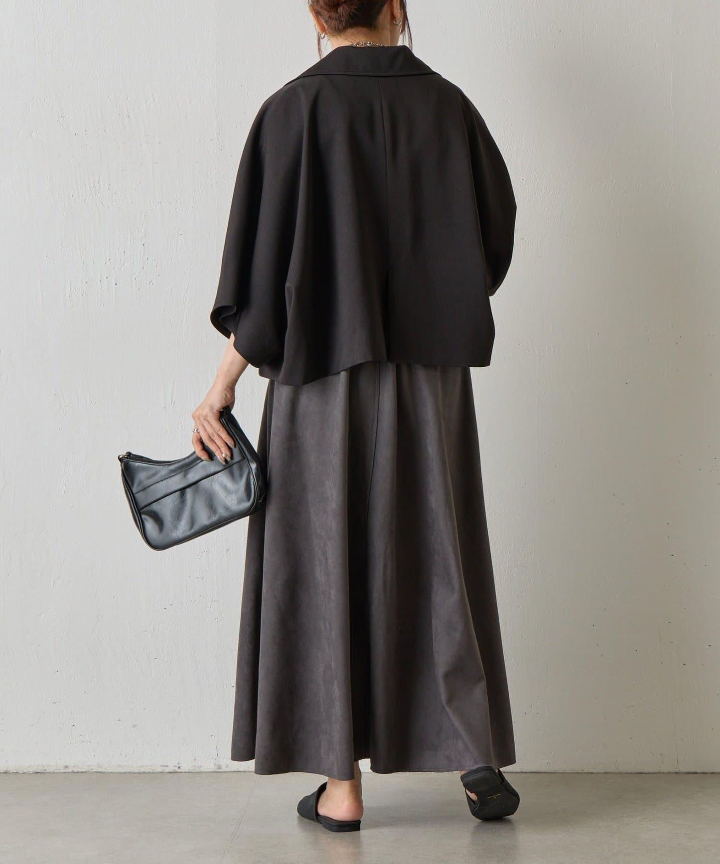 麂皮拼接喇叭裙