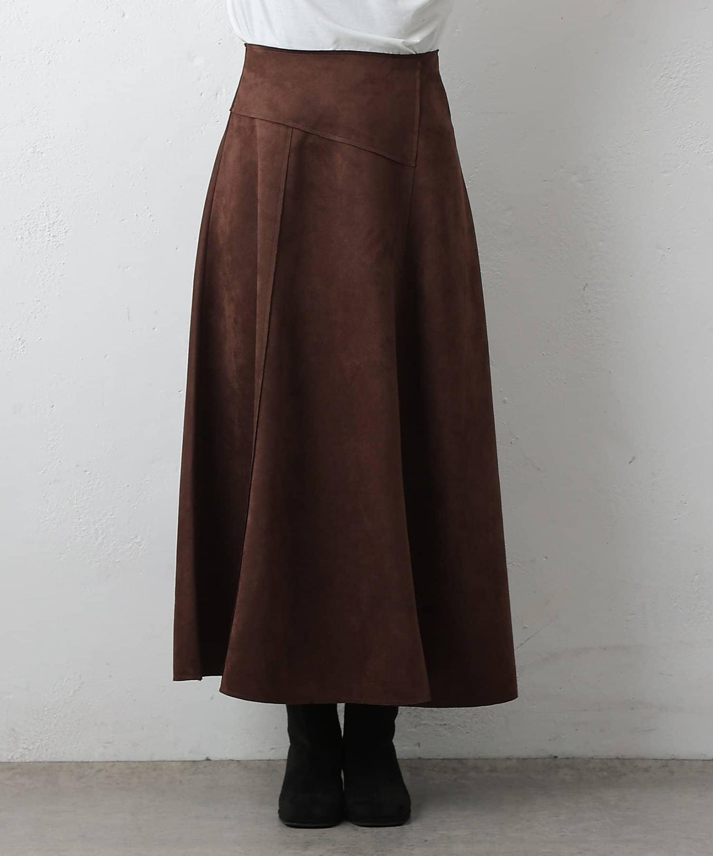 麂皮拼接喇叭裙