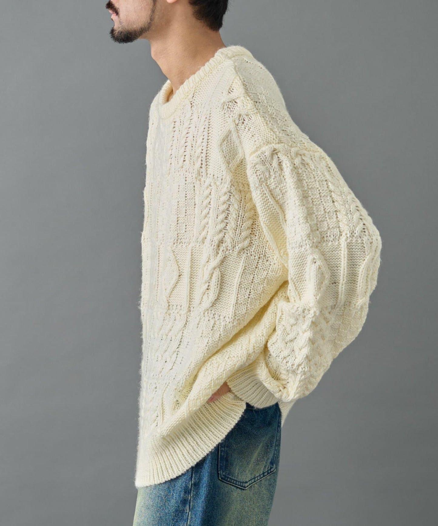 拼接麻花編織針織套頭衫