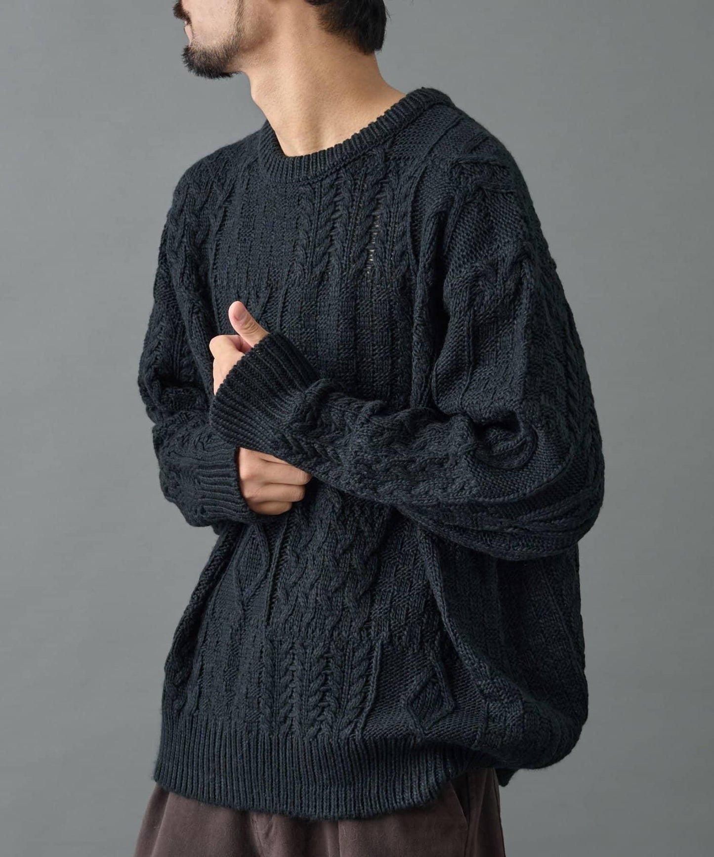 拼接麻花編織針織套頭衫