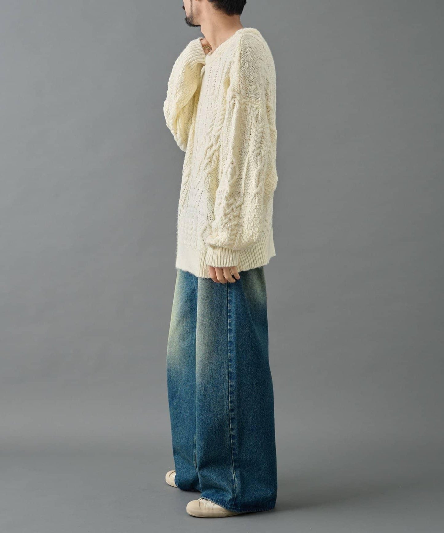 拼接麻花編織針織套頭衫