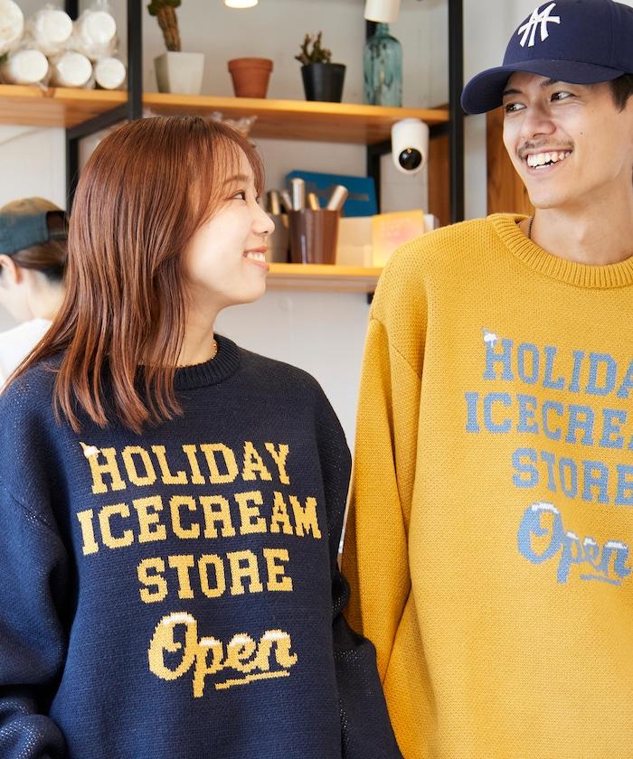 HOLIDAY ICECREAM×FREAK'S STORE/ホリデーアイスクリーム 特別款 寬鬆版型 提花 圓領 針織衫【限量】