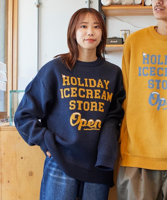 HOLIDAY ICECREAM×FREAK'S STORE/ホリデーアイスクリーム 特別款 寬鬆版型 提花 圓領 針織衫【限量】