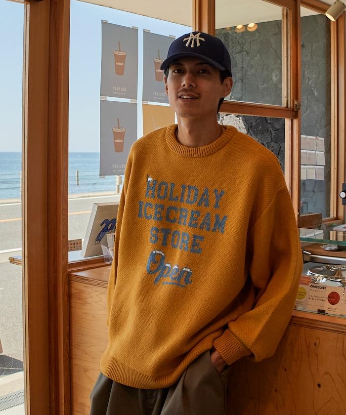 HOLIDAY ICECREAM×FREAK'S STORE/ホリデーアイスクリーム 特別款 寬鬆版型 提花 圓領 針織衫【限量】