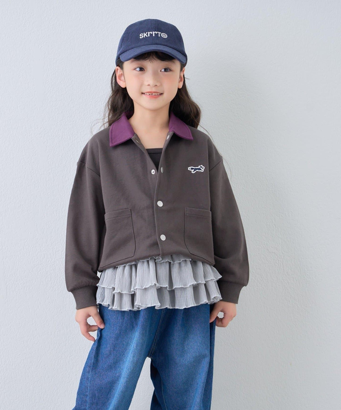 【KIDS】【FOX×TYPY】拼色翻領單點裝飾衛衣面料按扣開衫