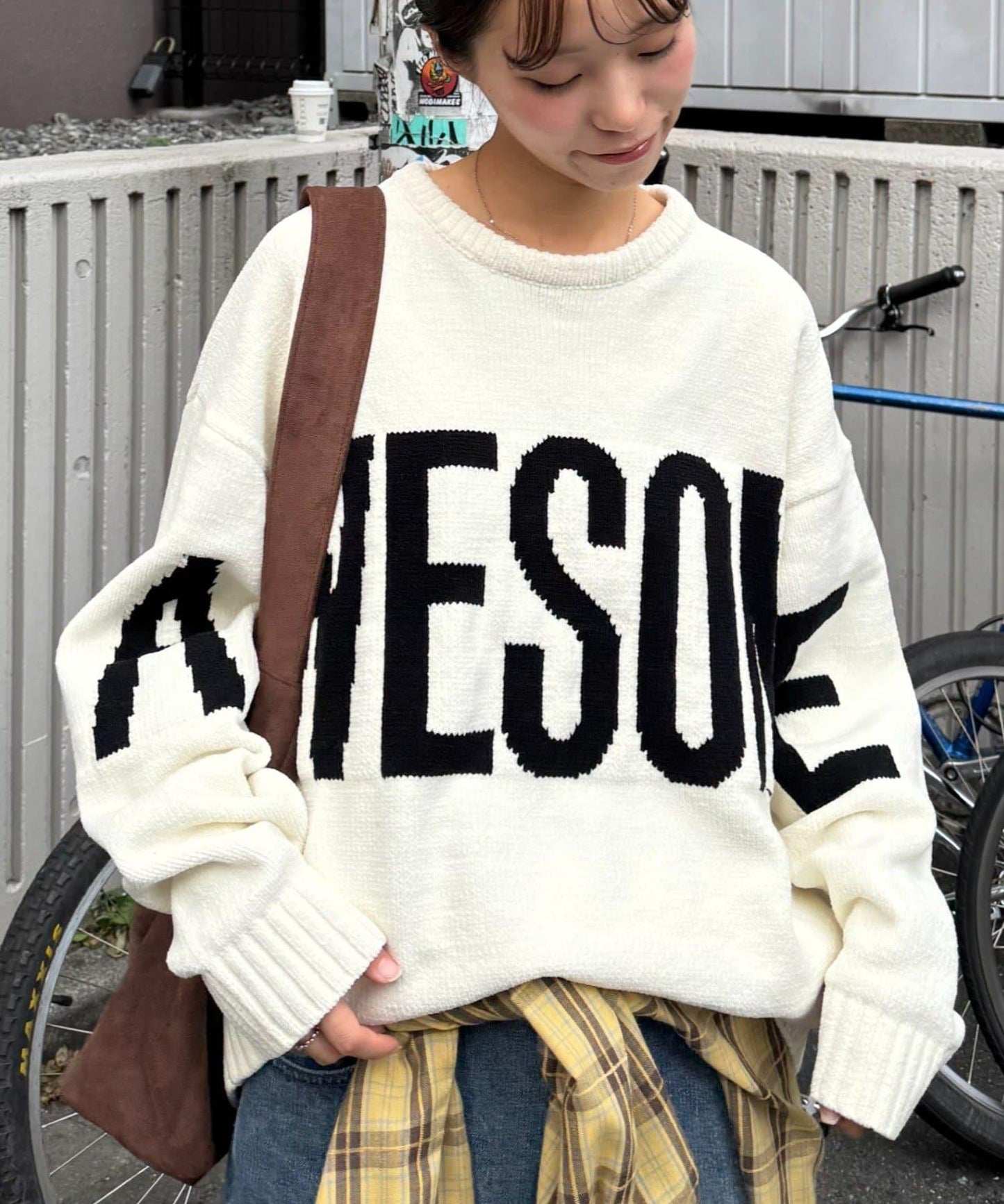 【UNISEX】提花絨標誌針織衫