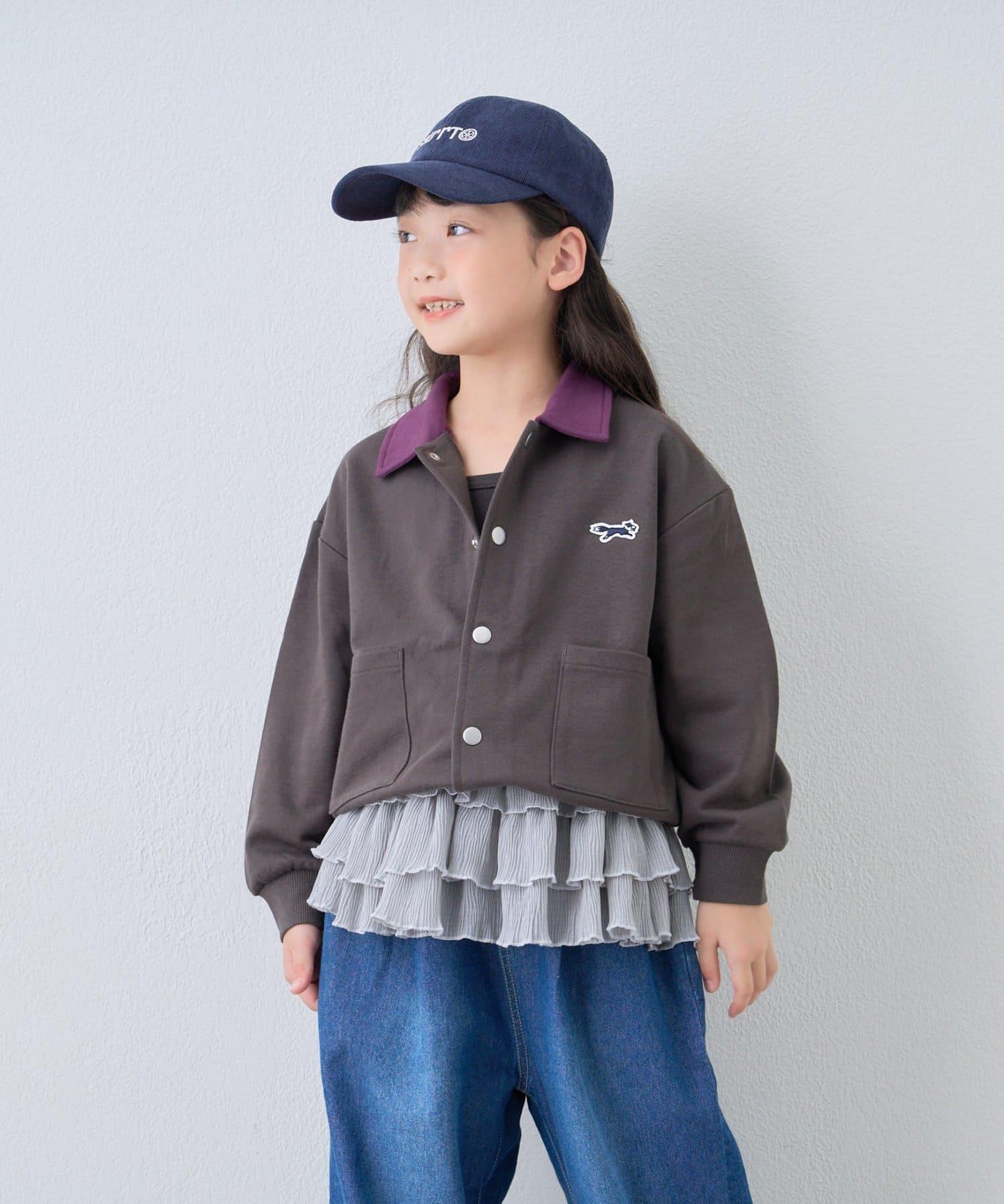【KIDS】【FOX×TYPY】拼色翻領單點裝飾衛衣面料按扣開衫