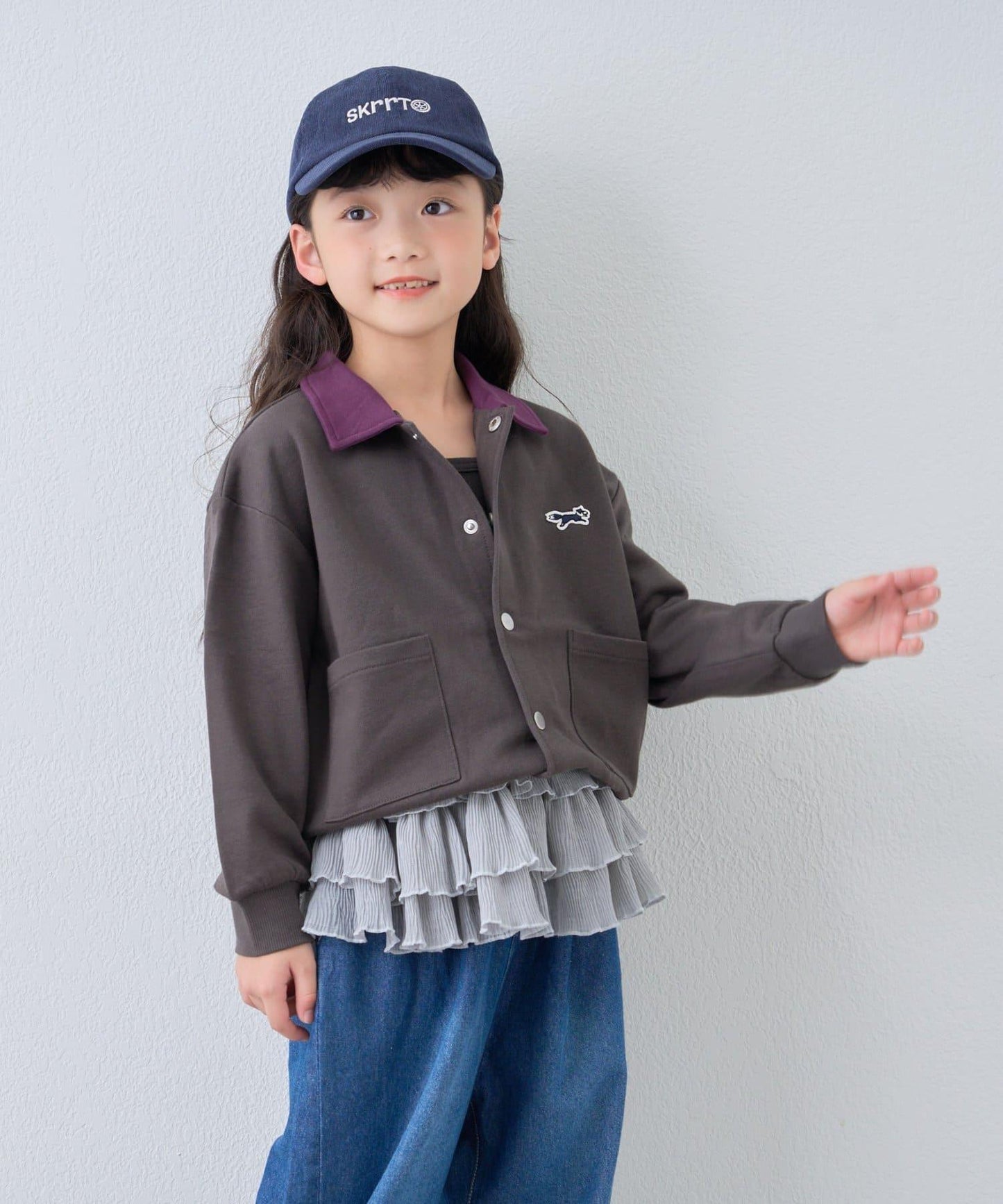 【KIDS】【FOX×TYPY】拼色翻領單點裝飾衛衣面料按扣開衫