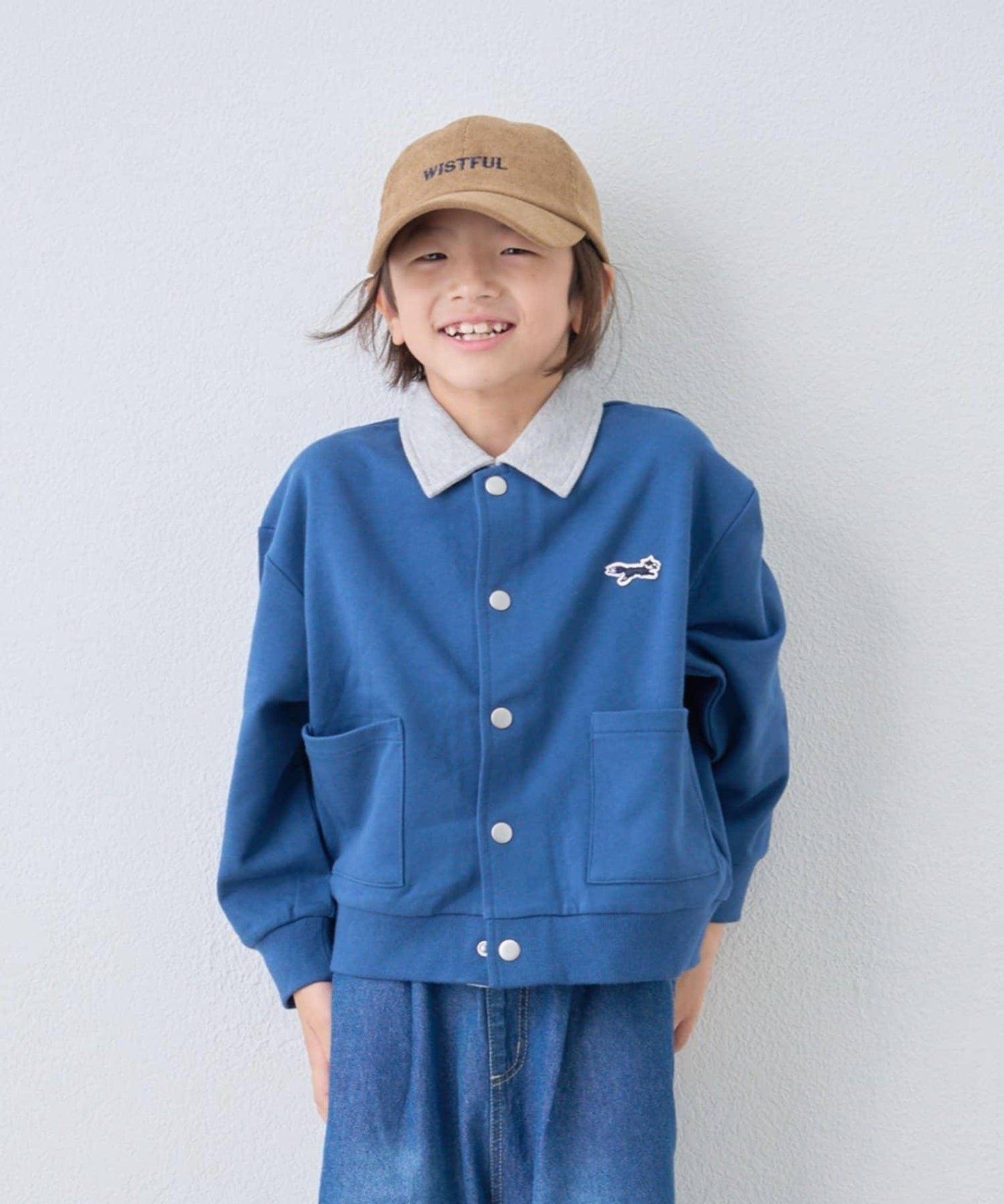 【KIDS】【FOX×TYPY】拼色翻領單點裝飾衛衣面料按扣開衫