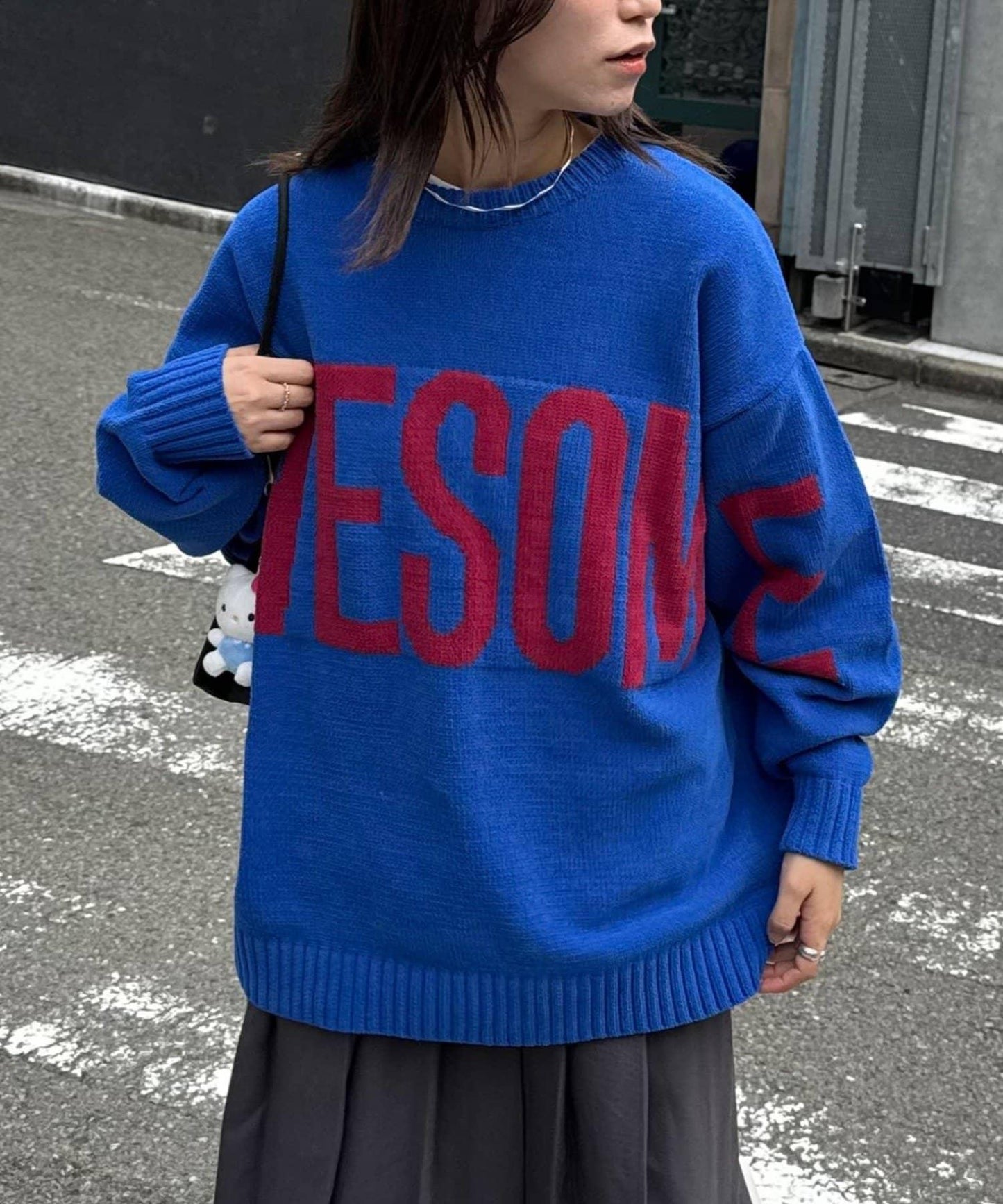 【UNISEX】提花絨標誌針織衫