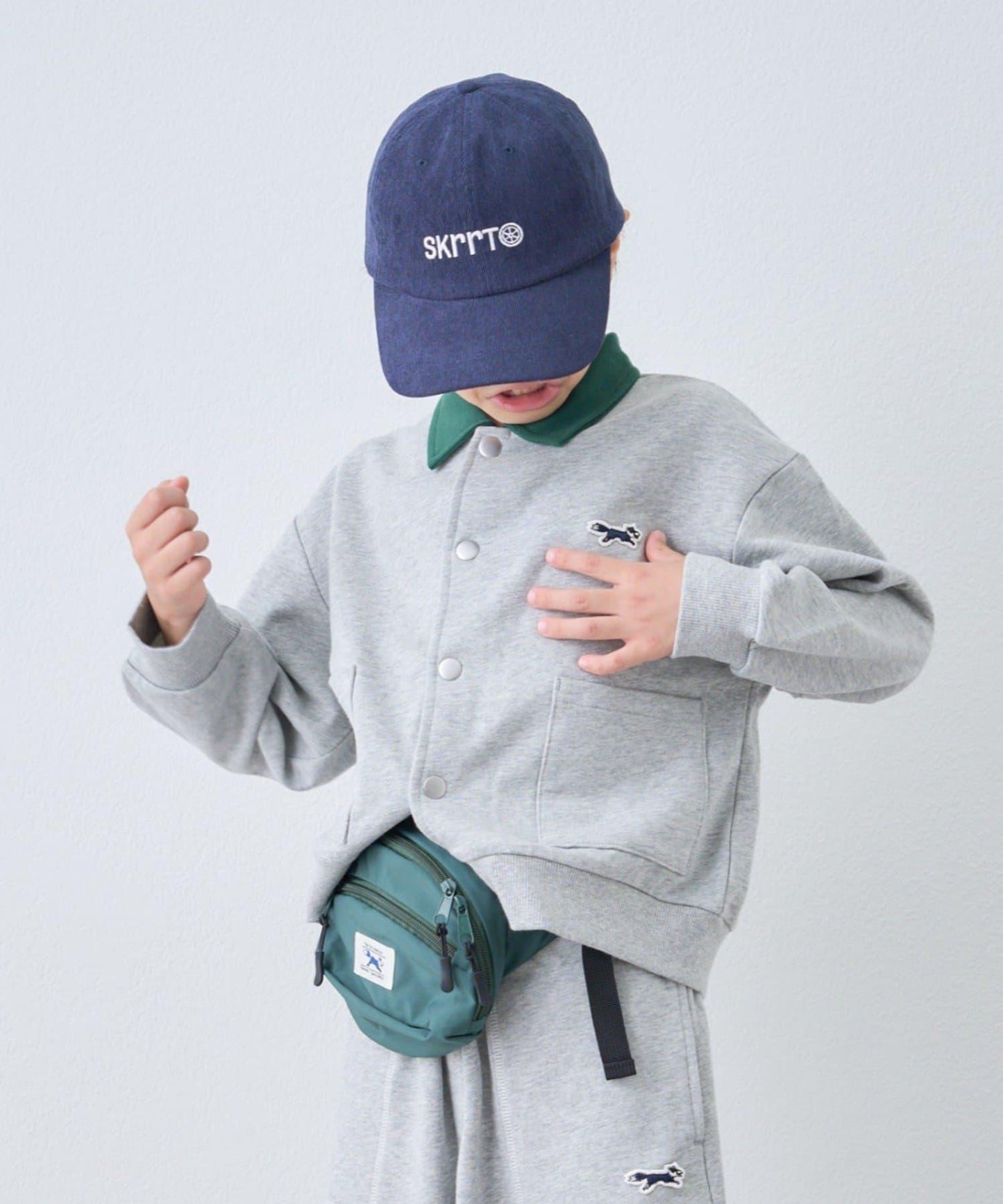 【KIDS】【FOX×TYPY】拼色翻領單點裝飾衛衣面料按扣開衫