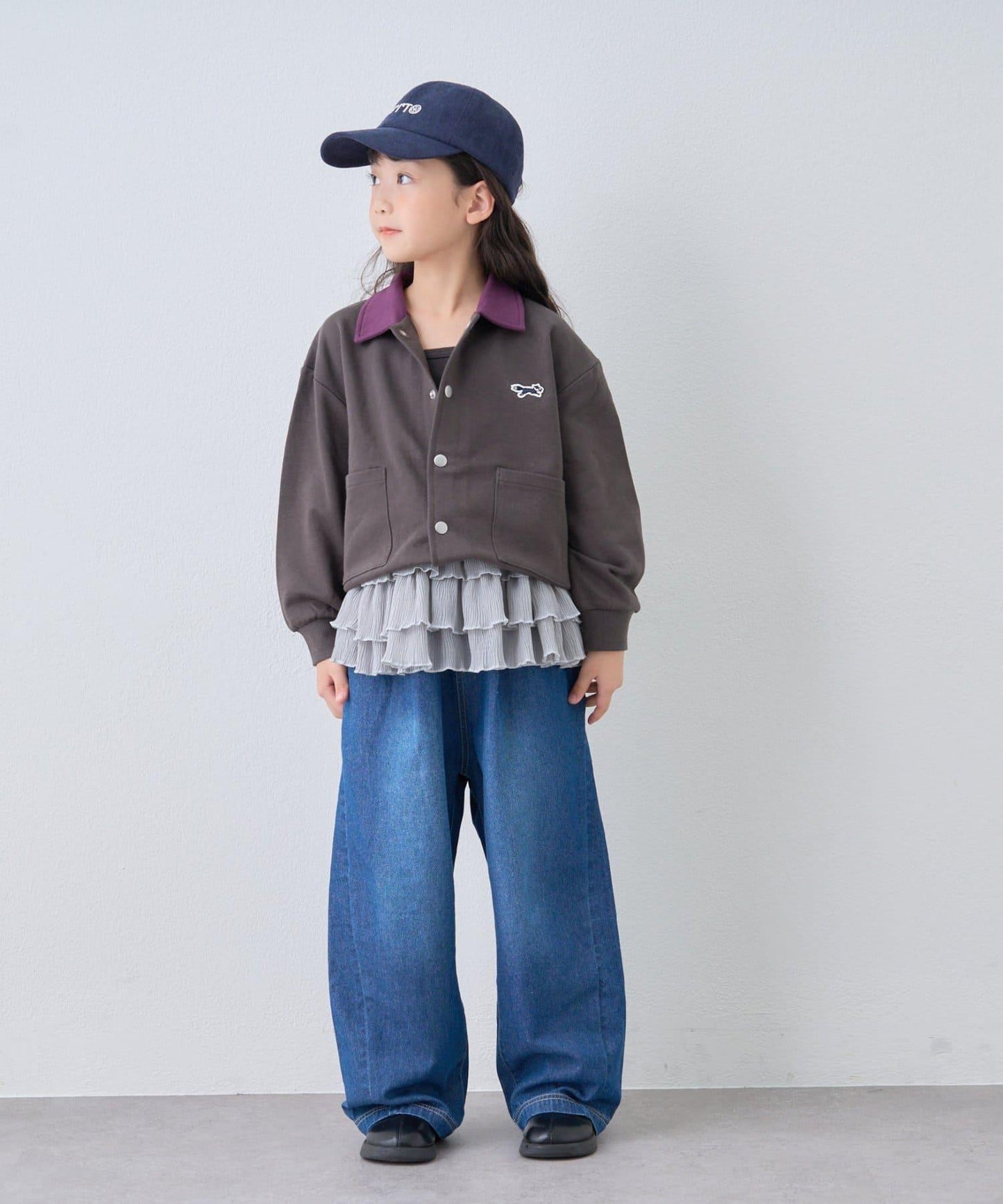 【KIDS】【FOX×TYPY】拼色翻領單點裝飾衛衣面料按扣開衫