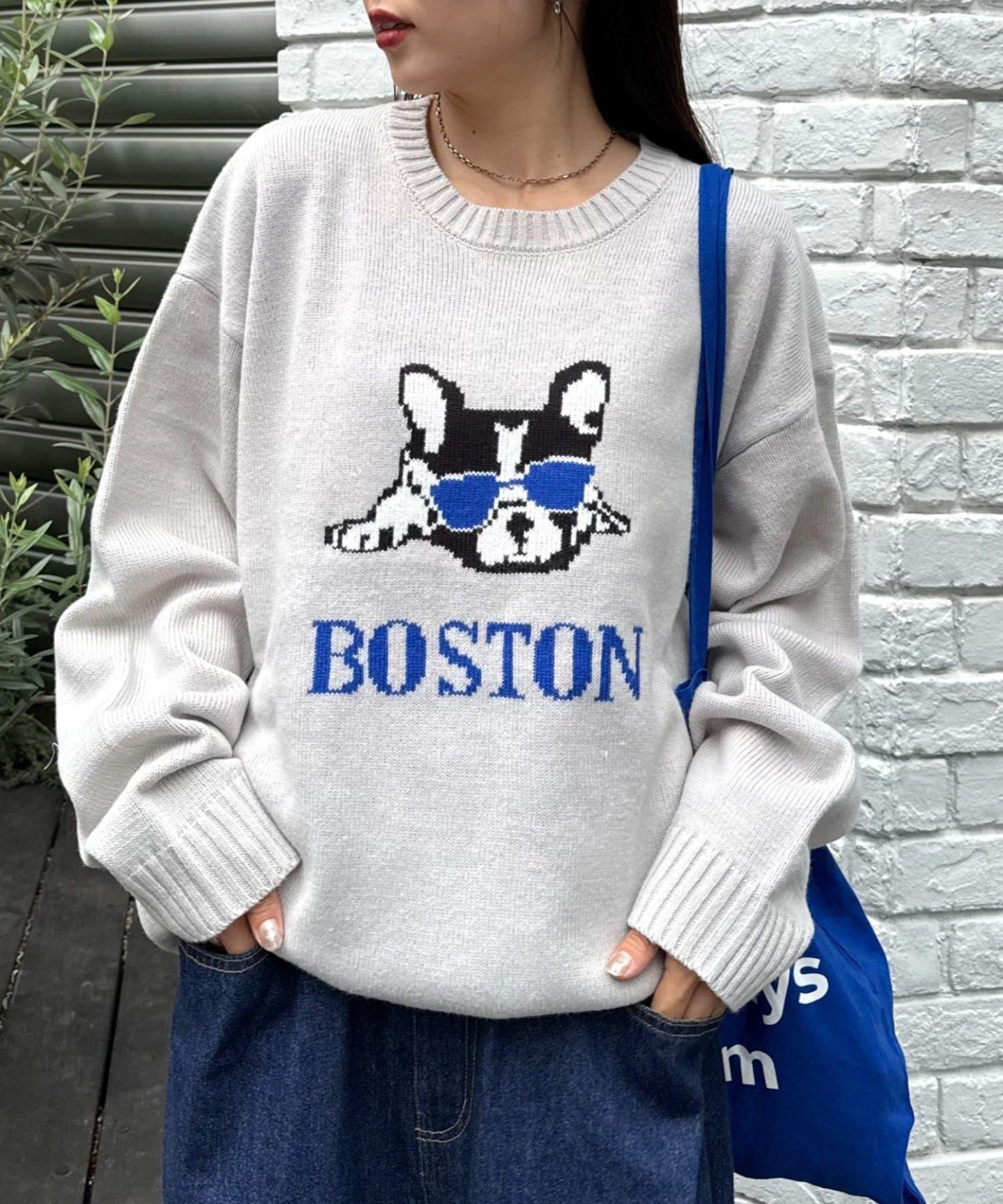 狗狗針織混合標誌提花毛衣