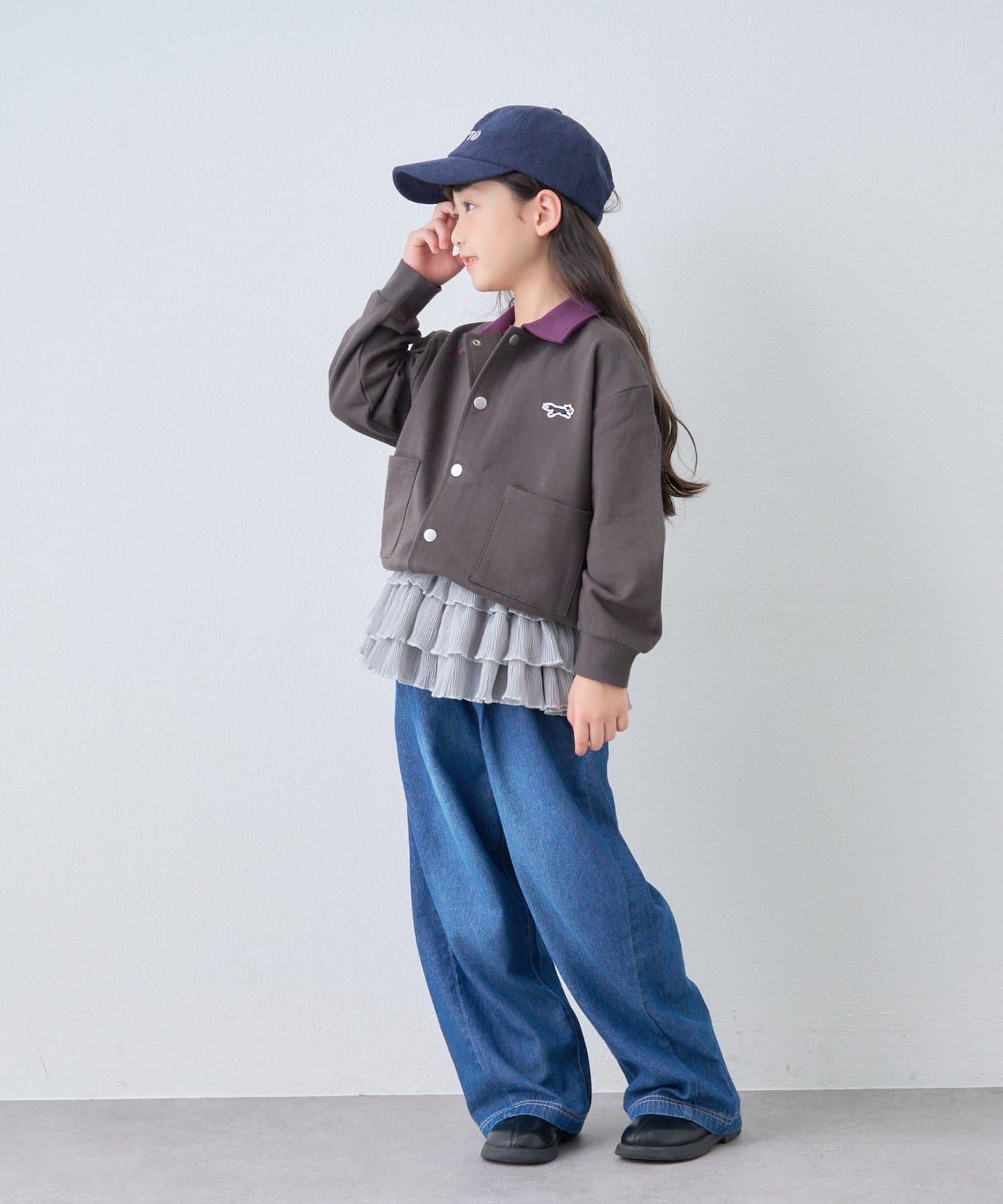 【KIDS】【FOX×TYPY】拼色翻領單點裝飾衛衣面料按扣開衫