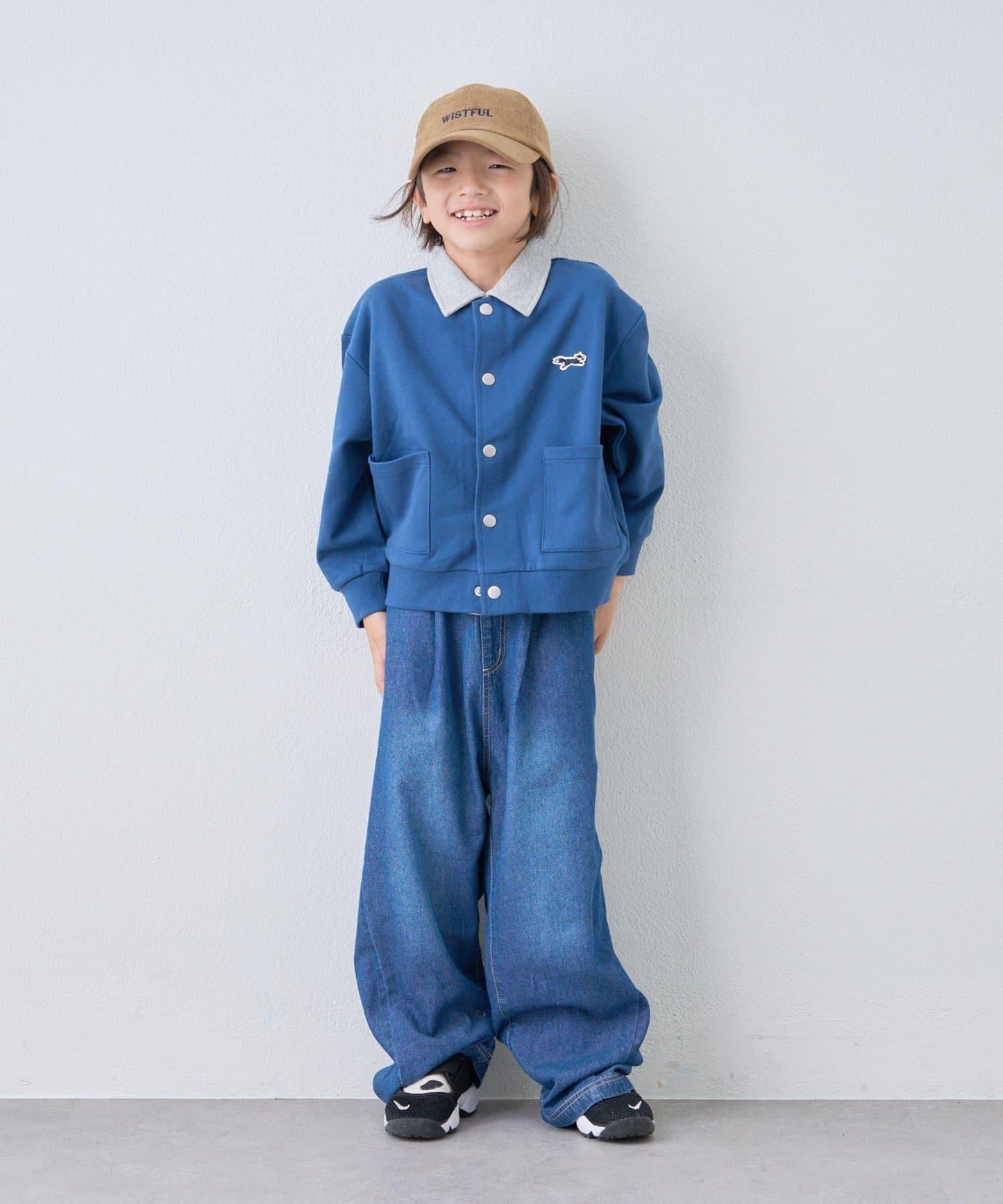 【KIDS】【FOX×TYPY】拼色翻領單點裝飾衛衣面料按扣開衫