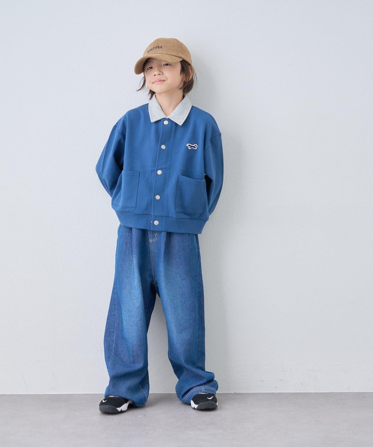 【KIDS】【FOX×TYPY】拼色翻領單點裝飾衛衣面料按扣開衫